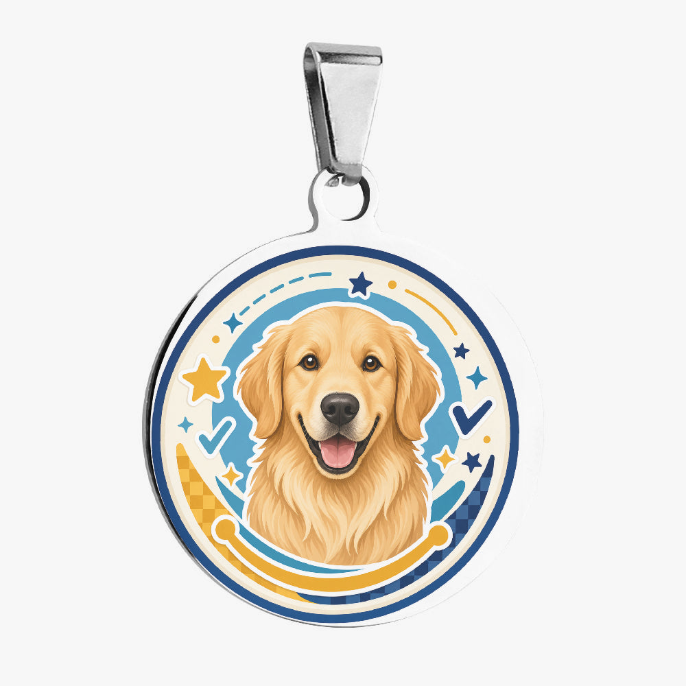 Golden Retriever Coastal Emblem Portrait Personalized Dog ID Tag
