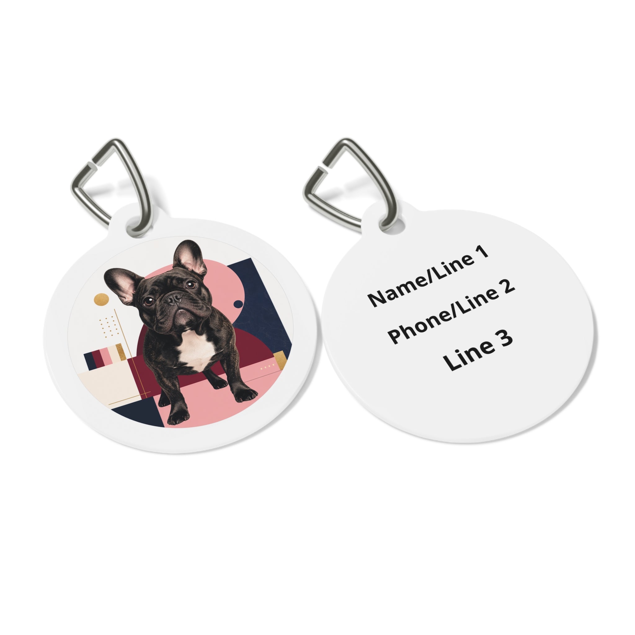 French Bulldog Bright Modern Geometric Personalized Dog ID Tag
