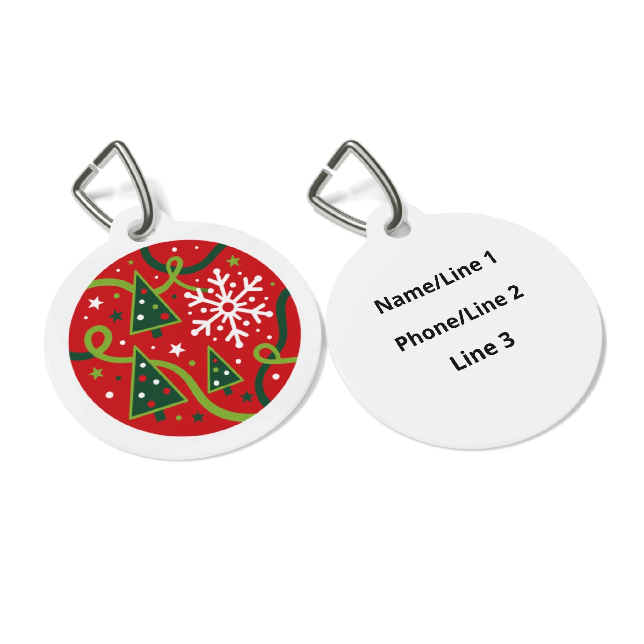 Retro Christmas Tree & Ribbon Personalized Dog ID Tag