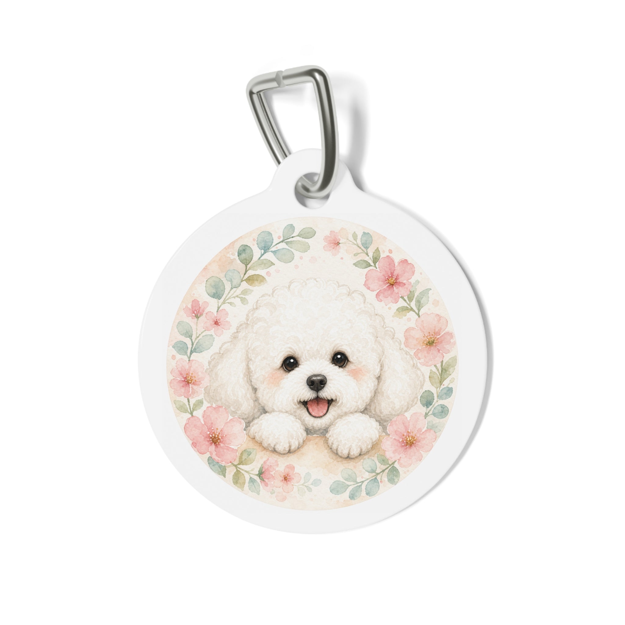 Bichon Frise Joyful Floral Personalized Dog ID Tag
