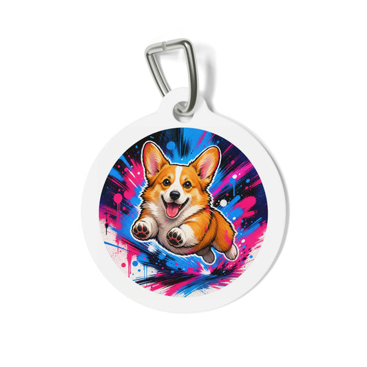 Pembroke Welsh Corgi Energetic Color Splash Personalized Dog ID Tag