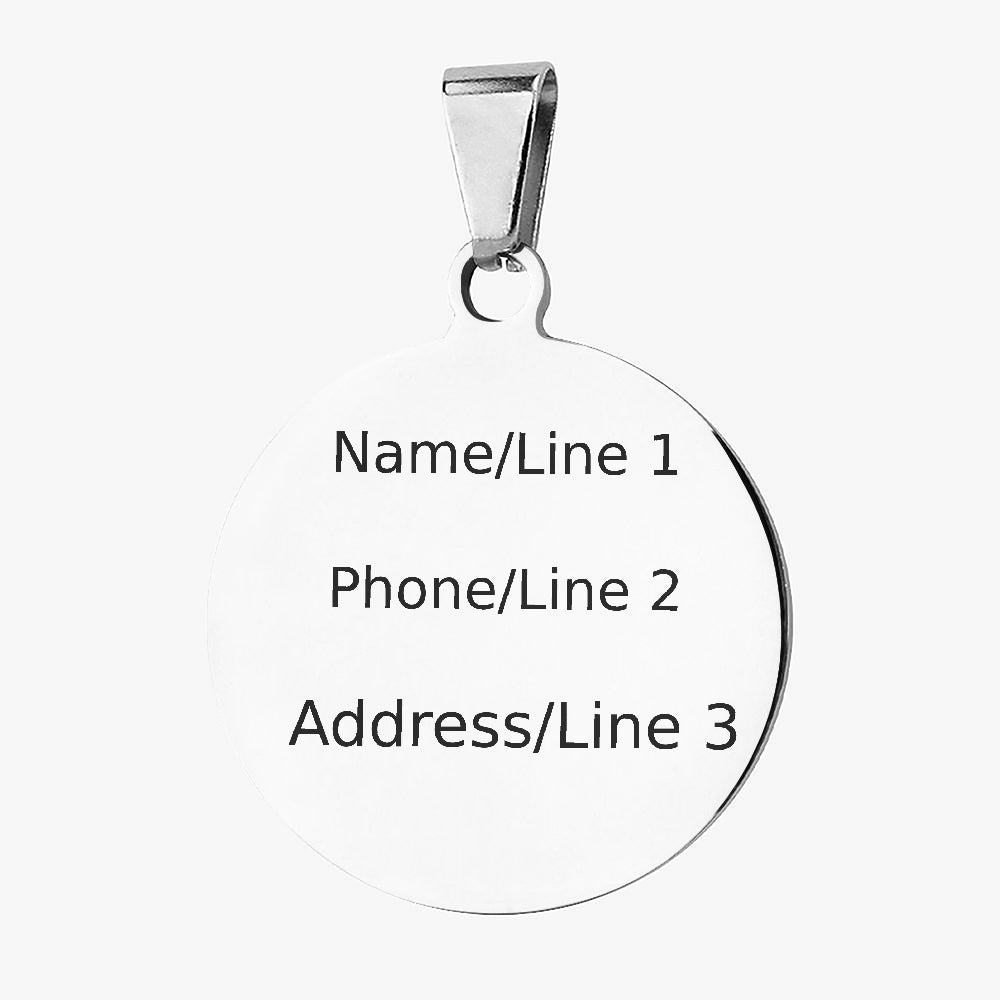 Back of German Shepherd Atomic Geometric dog ID tag with custom name and phone engraving
