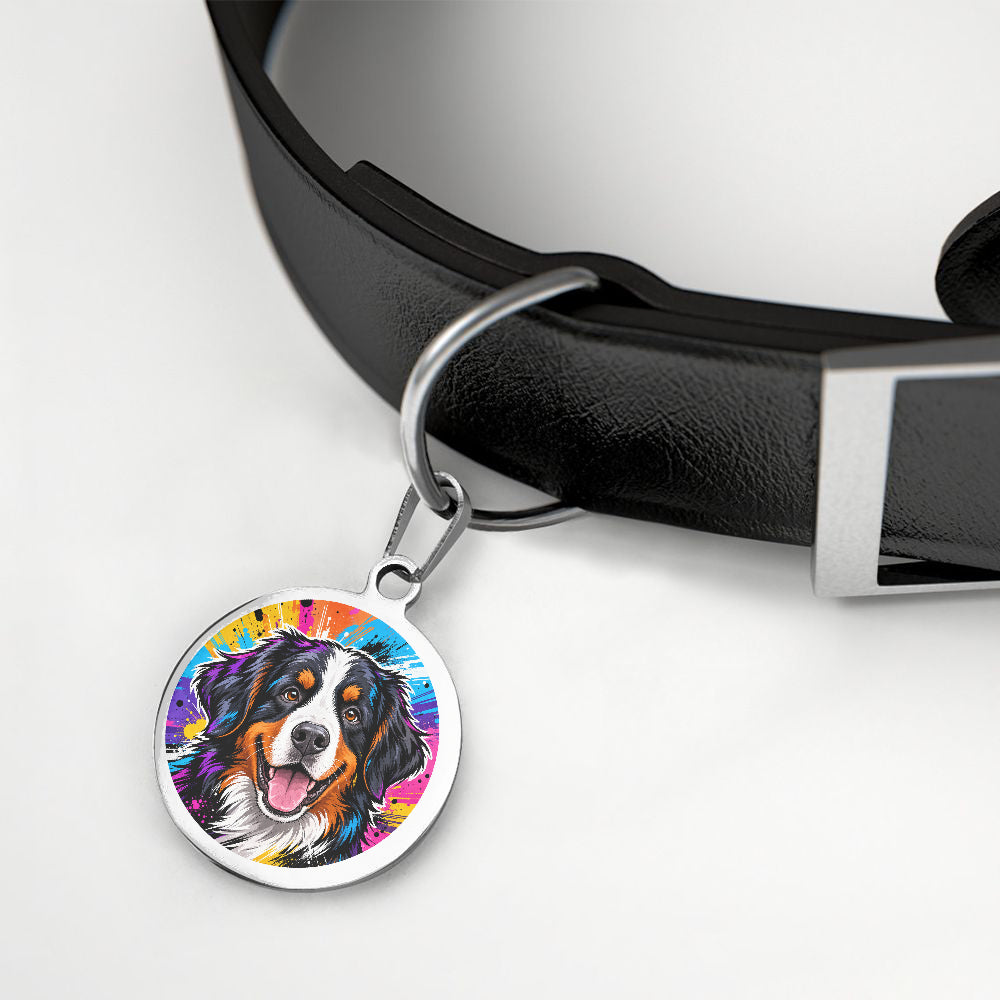 Bernese Mountain Dog Neon Paint Portrait personalized dog ID tag product detail