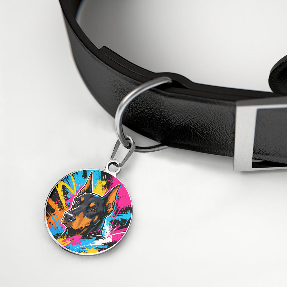 Doberman Pinscher Neon Graffiti Portrait personalized dog ID tag product detail