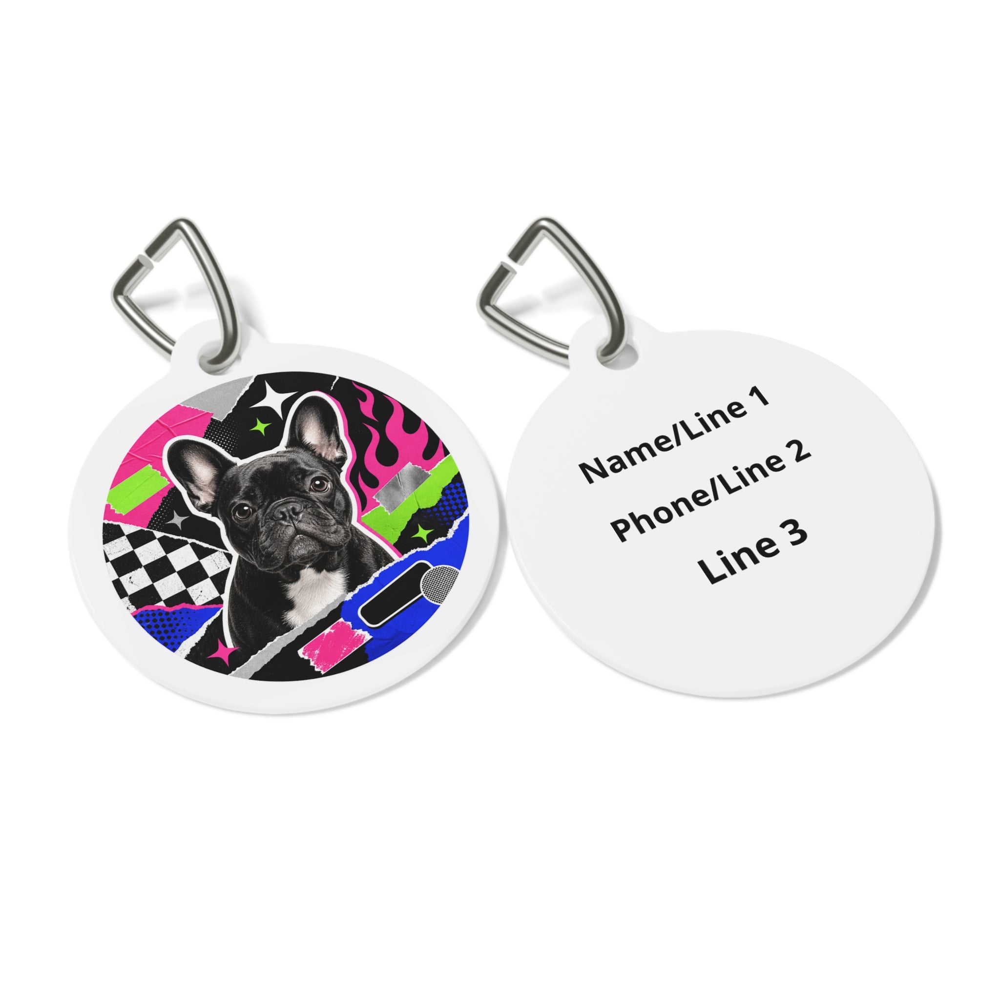 French Bulldog Neon Retro Personalized Dog ID Tag
