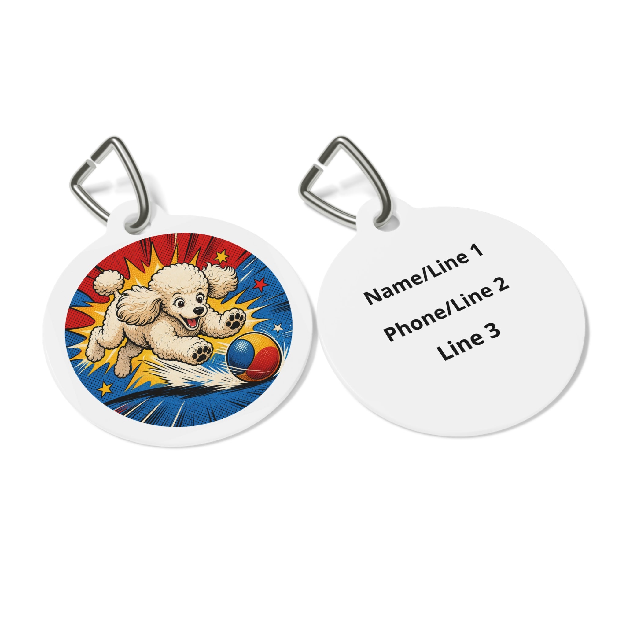 Poodle Action Ball Personalized Dog ID Tag
