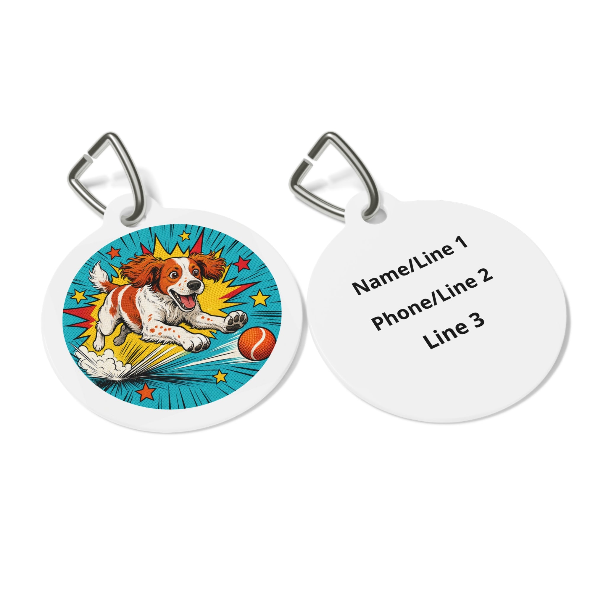 Brittany Comic Ball-Chaser Personalized Dog ID Tag