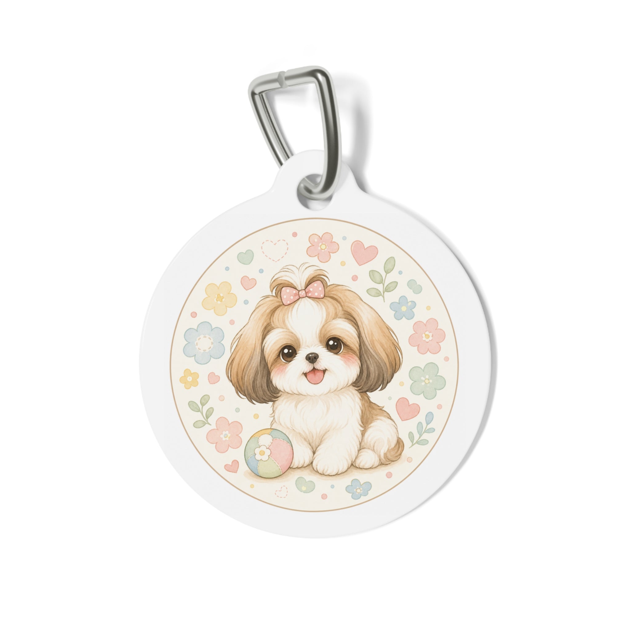 Shih Tzu Sweet Floral Pastel Personalized Dog ID Tag