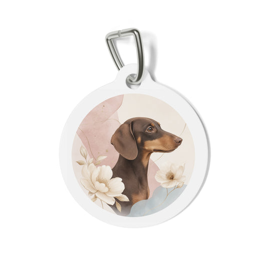 Dachshund Cheerful Floral Personalized Dog ID Tag