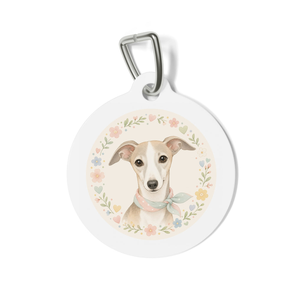 Chapa identificativa personalizada para perro Whippet con delicada corona floral
