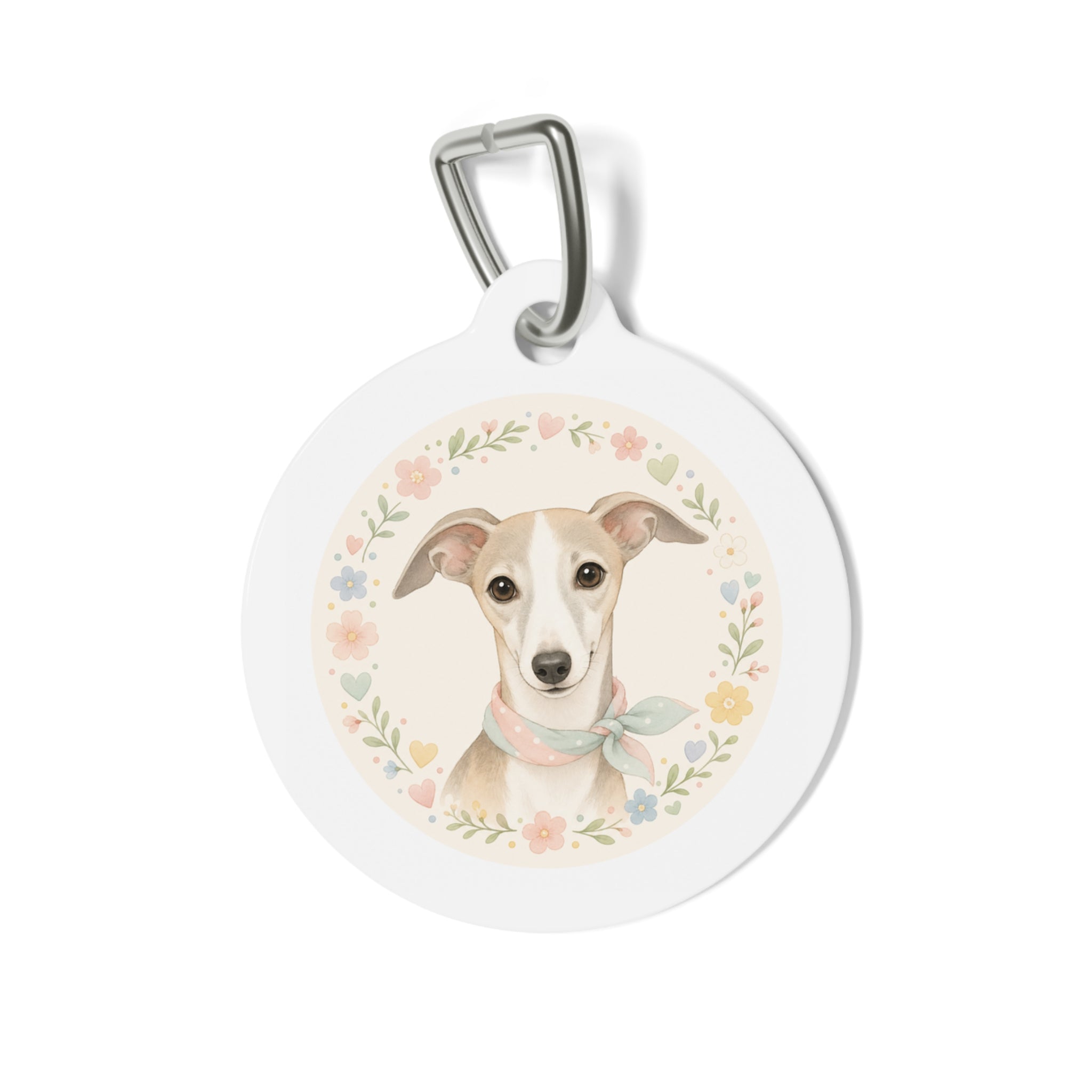 Whippet Delicate Floral Wreath Personalized Dog ID Tag