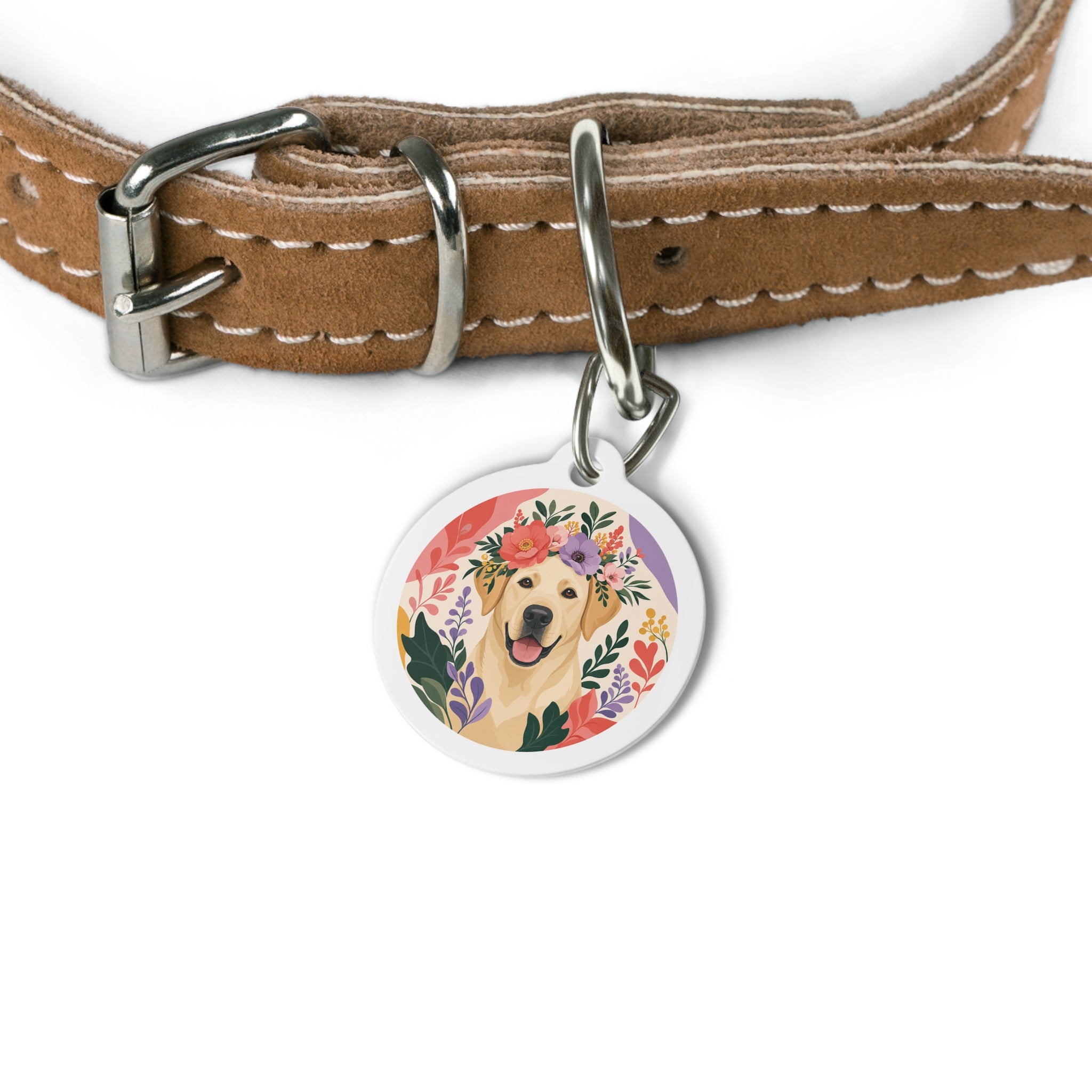 Labrador Retriever Wildflower Crown Personalized Dog ID Tag