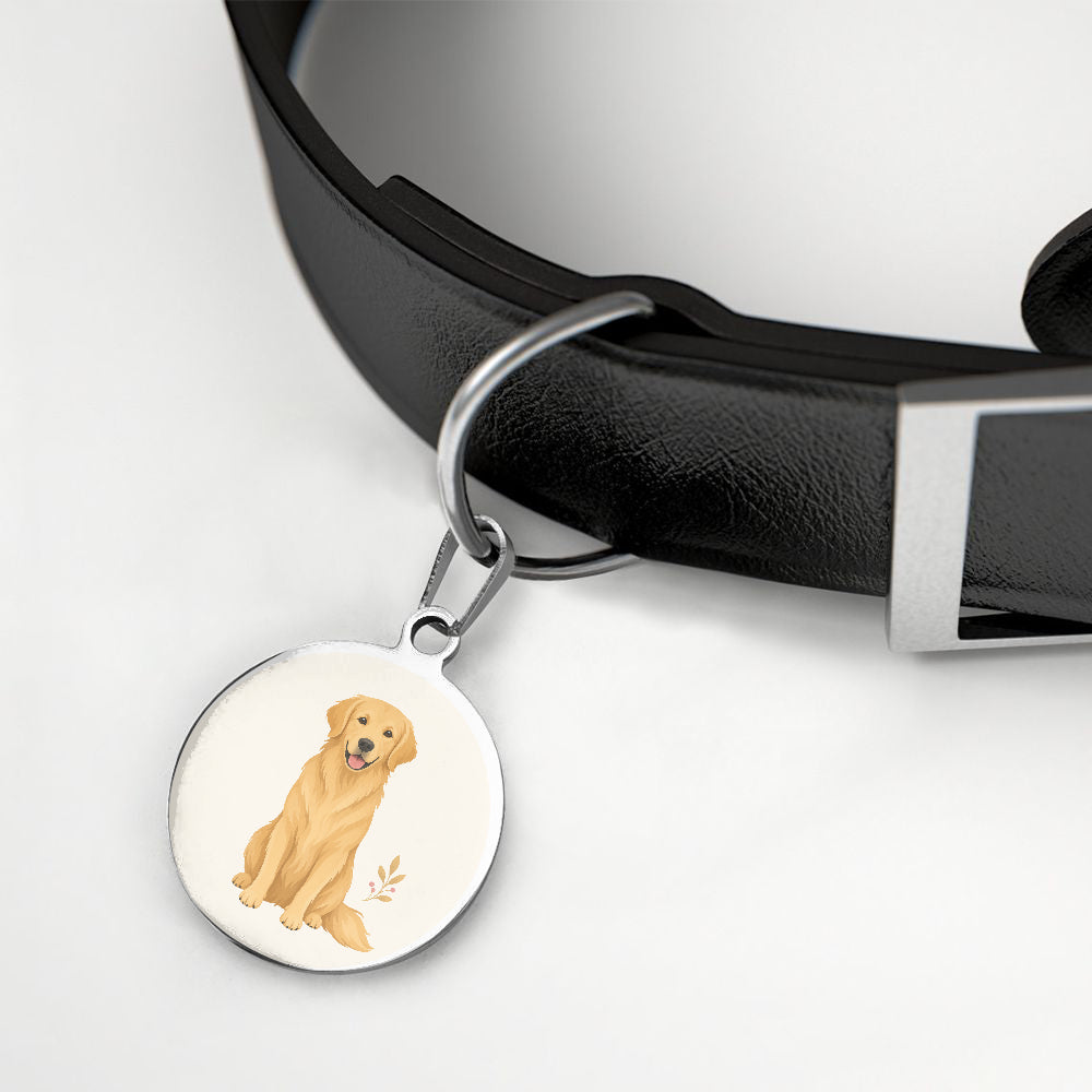 Golden Retriever Minimal Botanical Full-Body personalized dog ID tag product detail