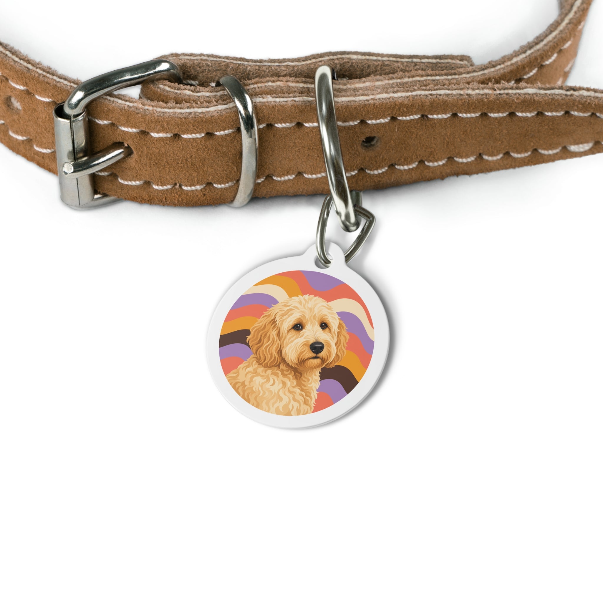 Goldendoodle Retro Waves Personalized Dog ID Tag