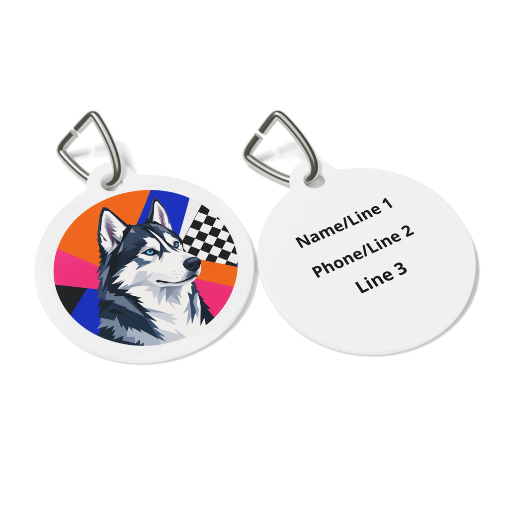 Etiqueta de identificación de perro personalizada "Pop a cuadros" Husky siberiano