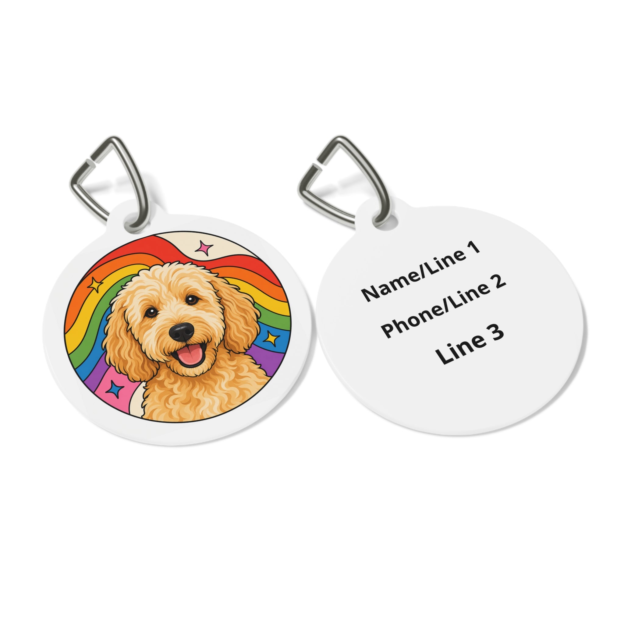 Goldendoodle Rainbow Puppy Personalized Dog ID Tag