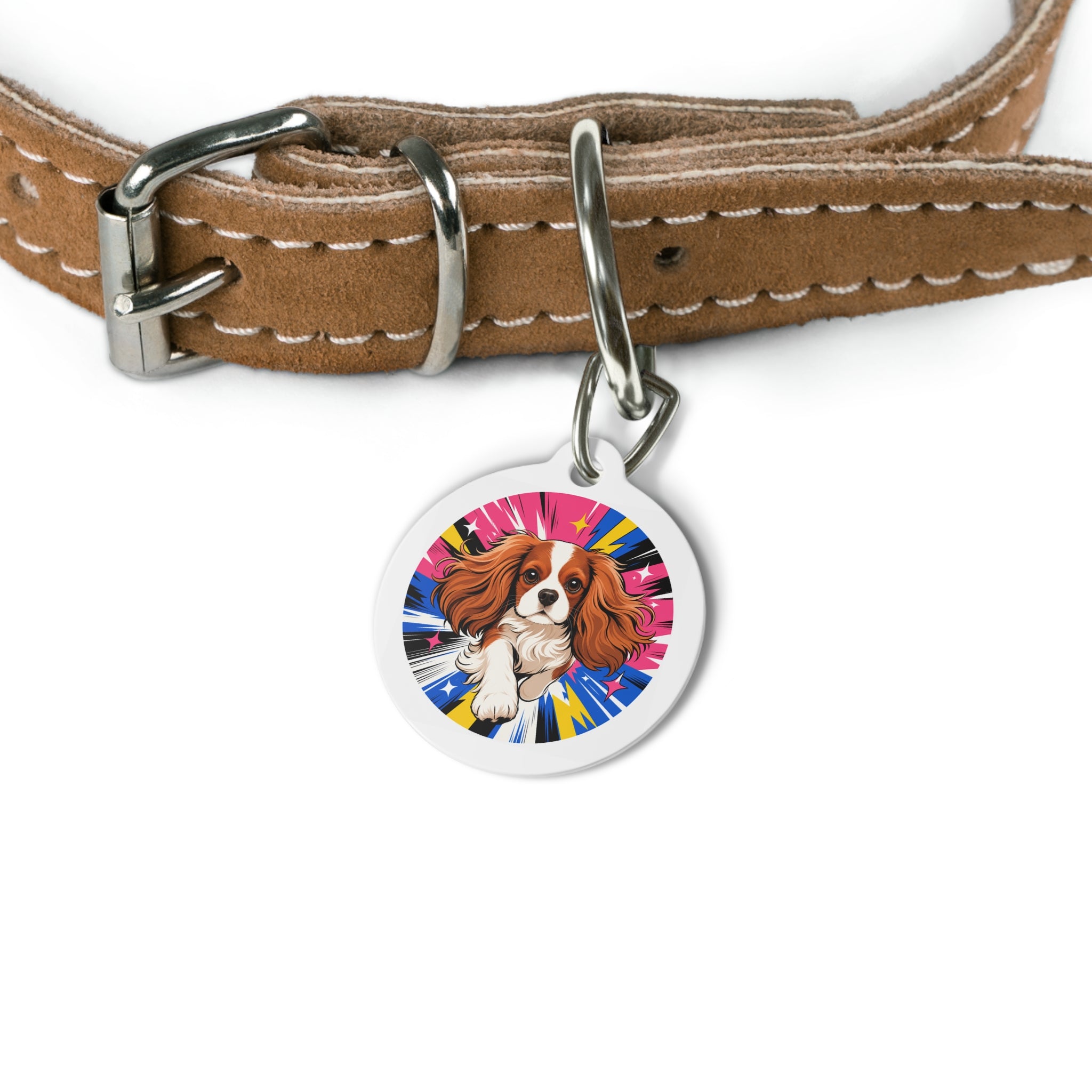 Cavalier King Charles Spaniel Superhero Comic Personalized Dog ID Tag