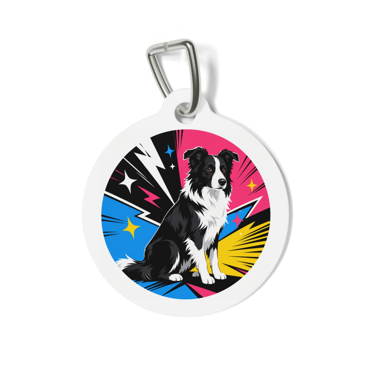 Border Collie Pop Hero Comic Personalized Dog ID Tag