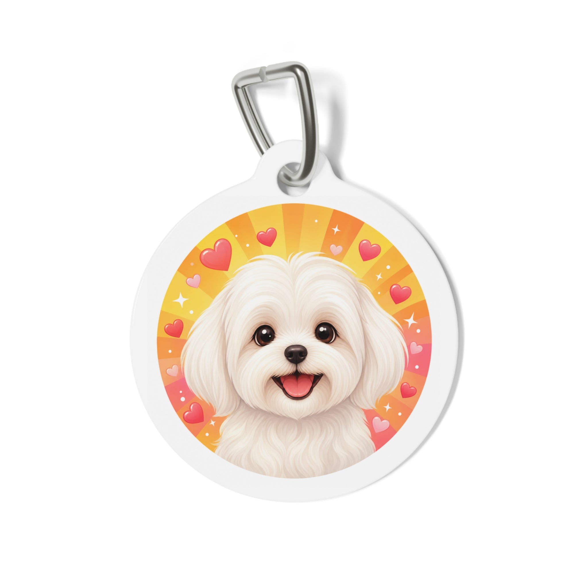 Maltese Sunny Hearts Portrait Personalized Dog ID Tag