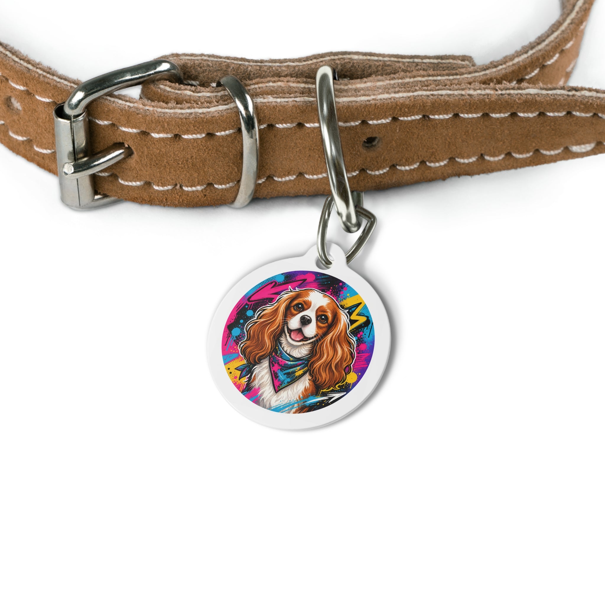 Cavalier King Charles Spaniel Artful Playful Portrait Personalized Dog ID Tag