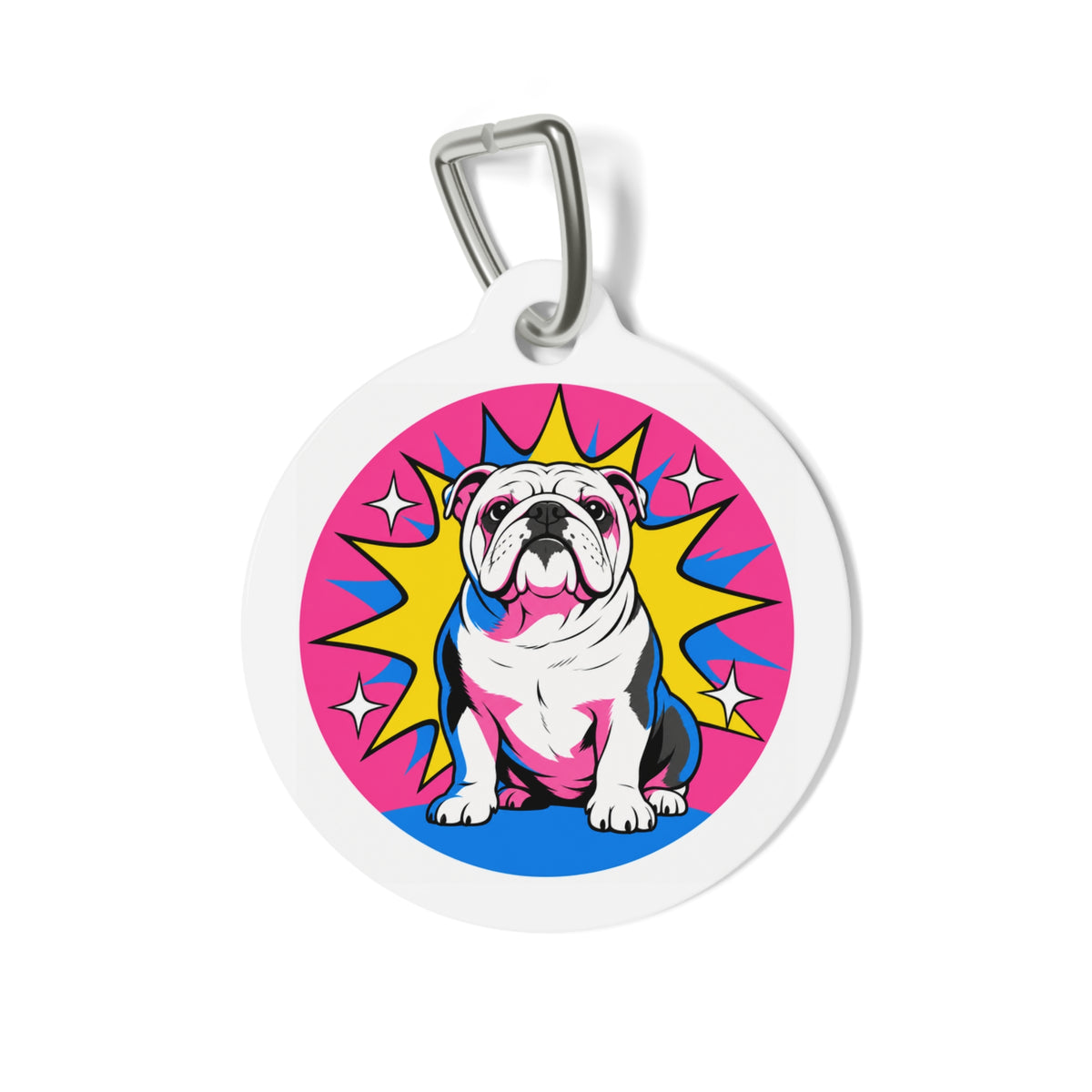 Bulldog Pink Comic Burst Personalized Dog ID Tag