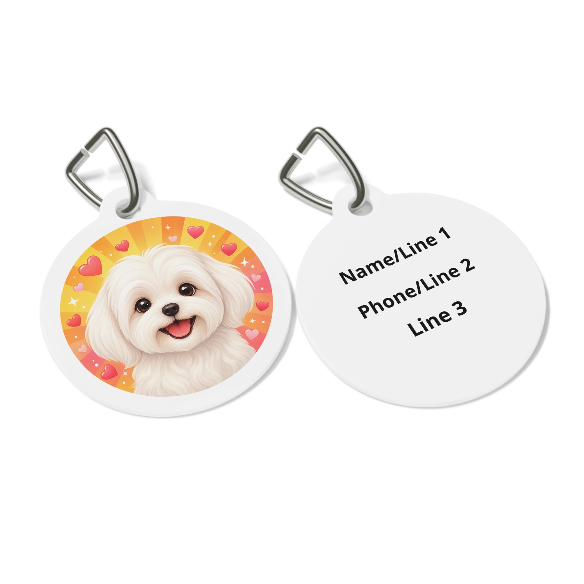 Maltese Sunny Hearts Portrait Personalized Dog ID Tag