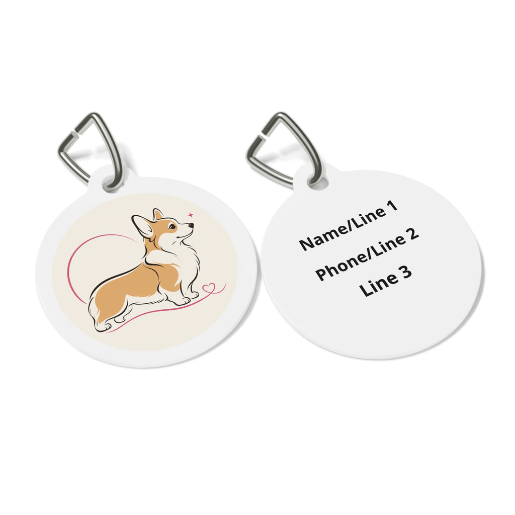 Placa de identificación personalizada para perro: Retrato juguetón de Corgi Galés de Pembroke
