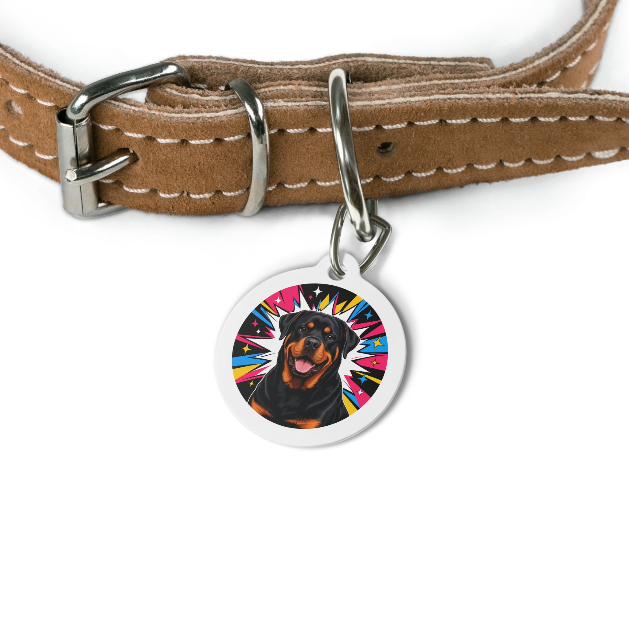 Rottweiler Comic Starburst Personalized Dog ID Tag
