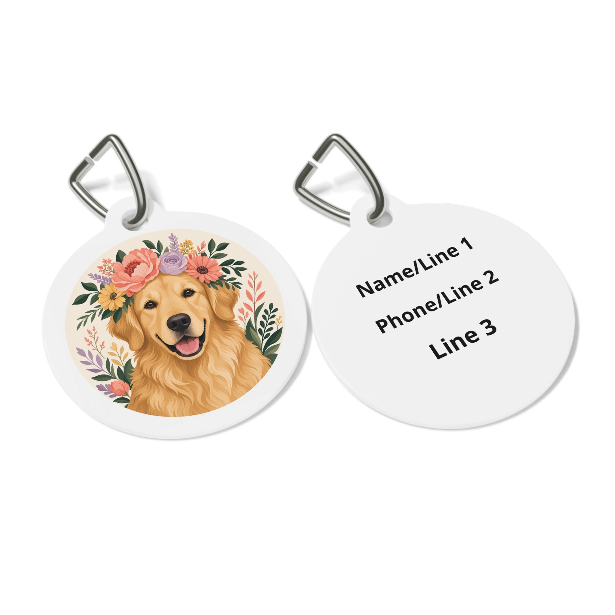 Golden Retriever Garden Crown Personalized Dog ID Tag