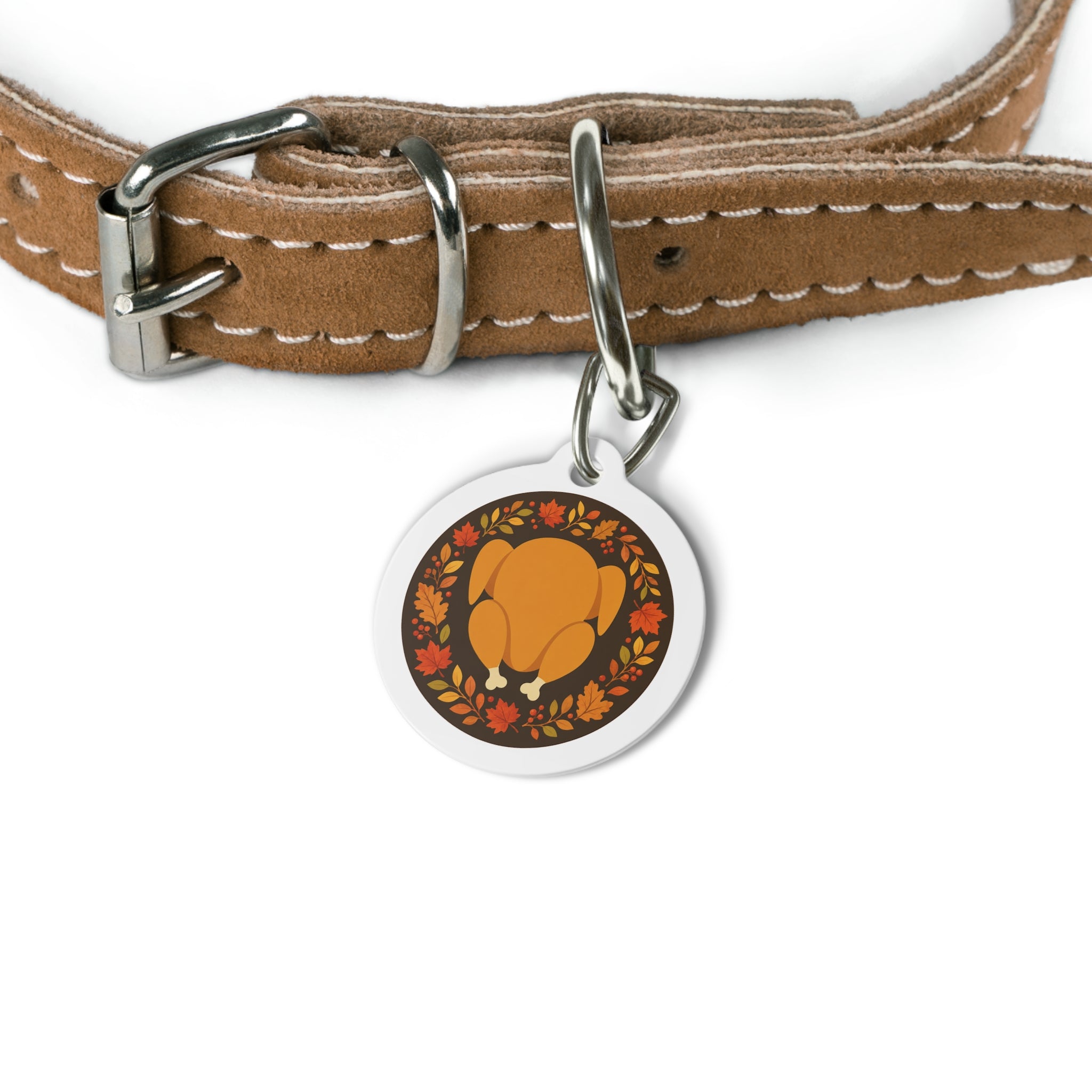 Rustic Harvest Feast Wreath Personalized Dog ID Tag