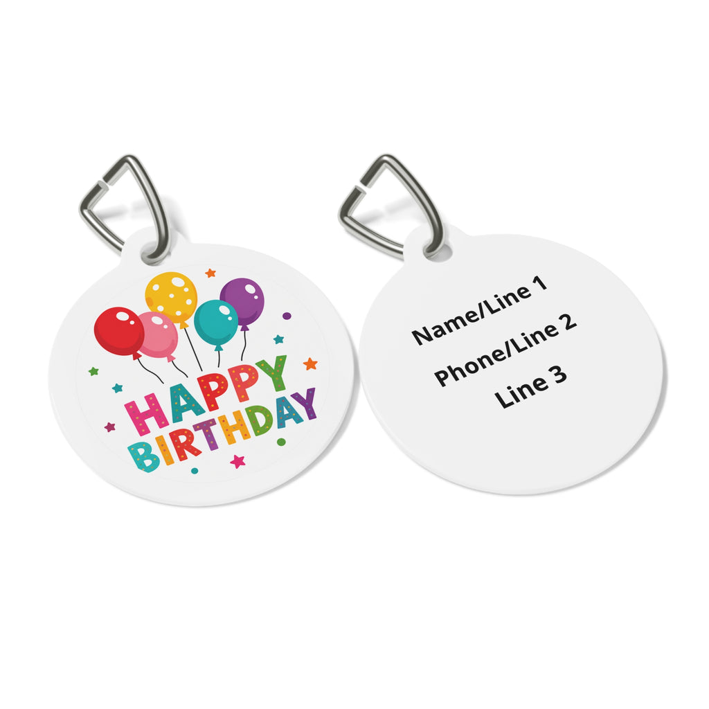 Etiqueta de identificación de perro personalizada con ramo de globos arcoíris clásico