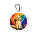 Etiqueta de identificación para perro personalizada Goldendoodle Rainbow Joy