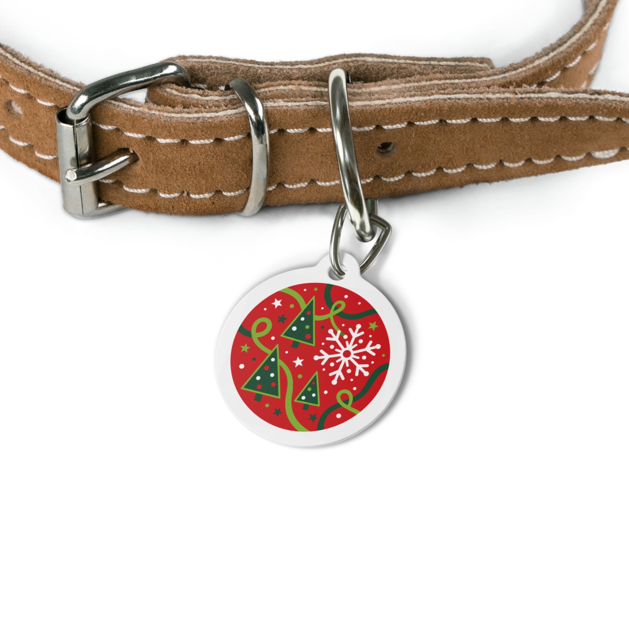 Retro Christmas Tree & Ribbon Personalized Dog ID Tag