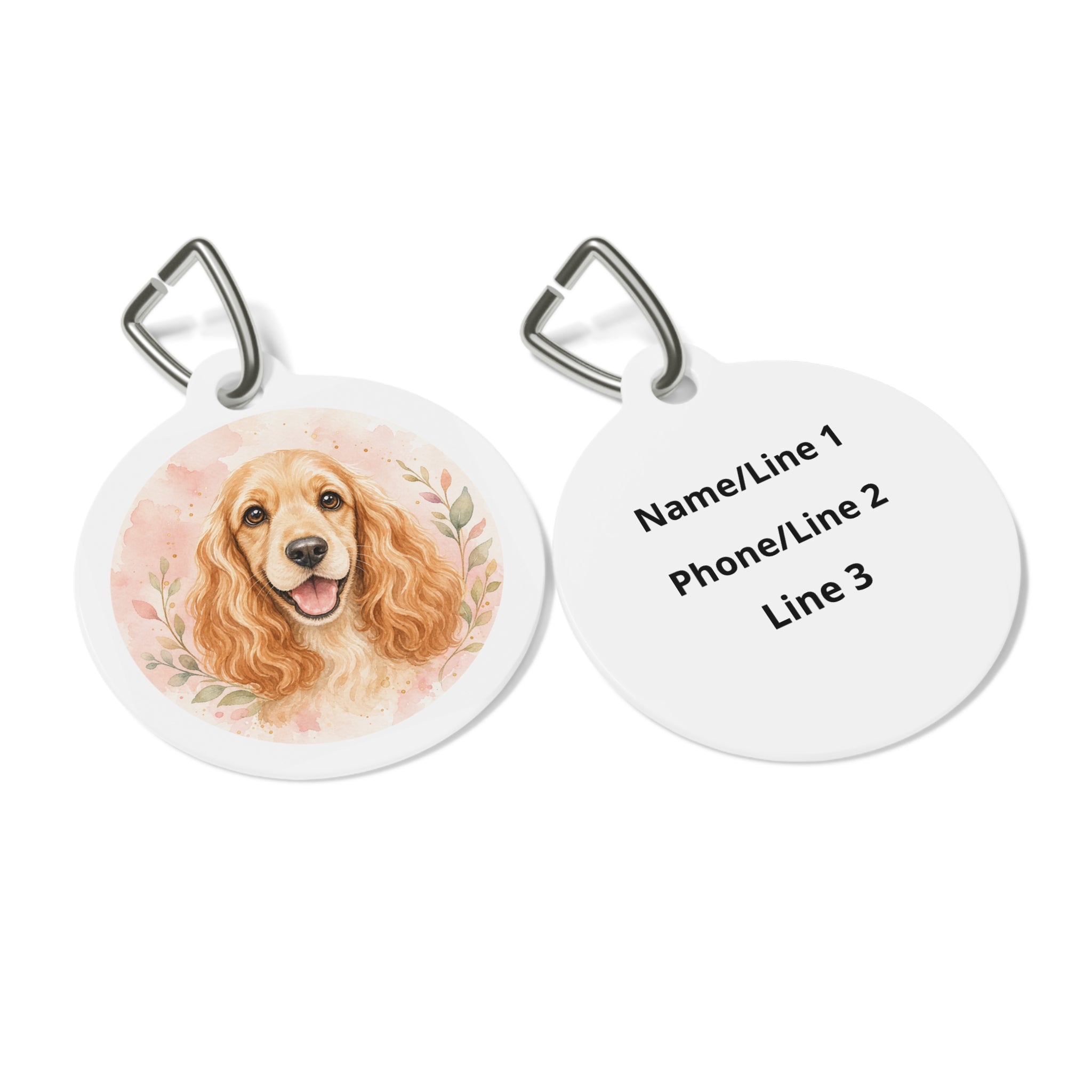 Cocker Spaniel Blush Floral Watercolor Personalized Dog ID Tag