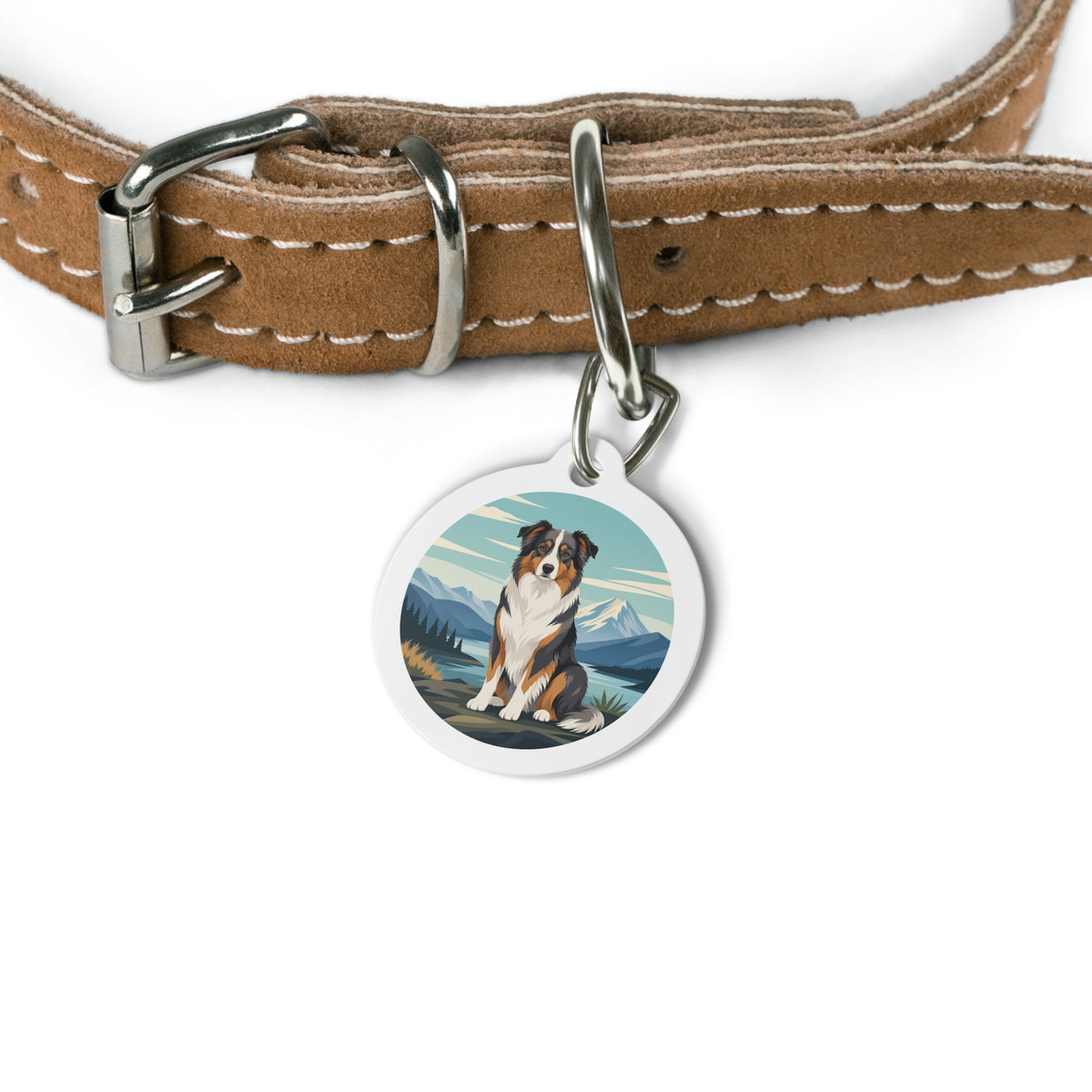 Australian Shepherd Mountain Lake Explorer personalized dog ID tag product detail