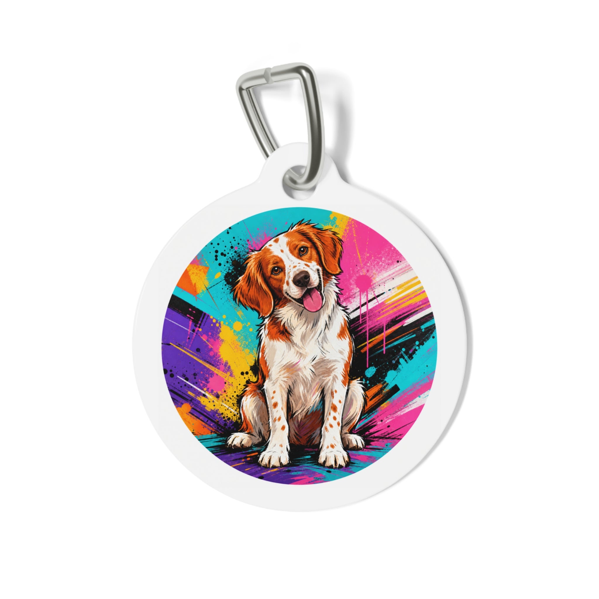 Brittany Bold Paint Splash Personalized Dog ID Tag