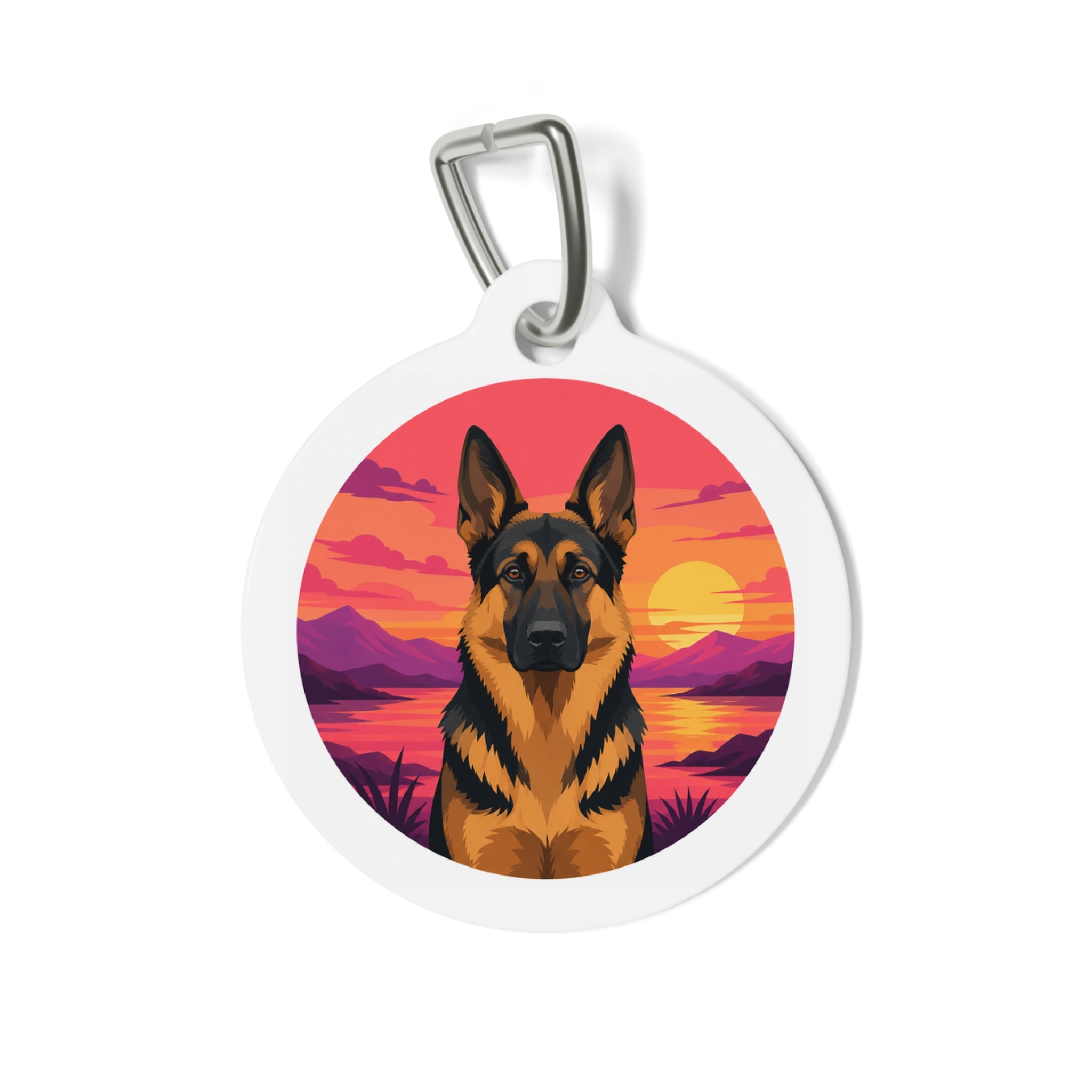 German Shepherd Retro Sunset Personalized Dog ID Tag