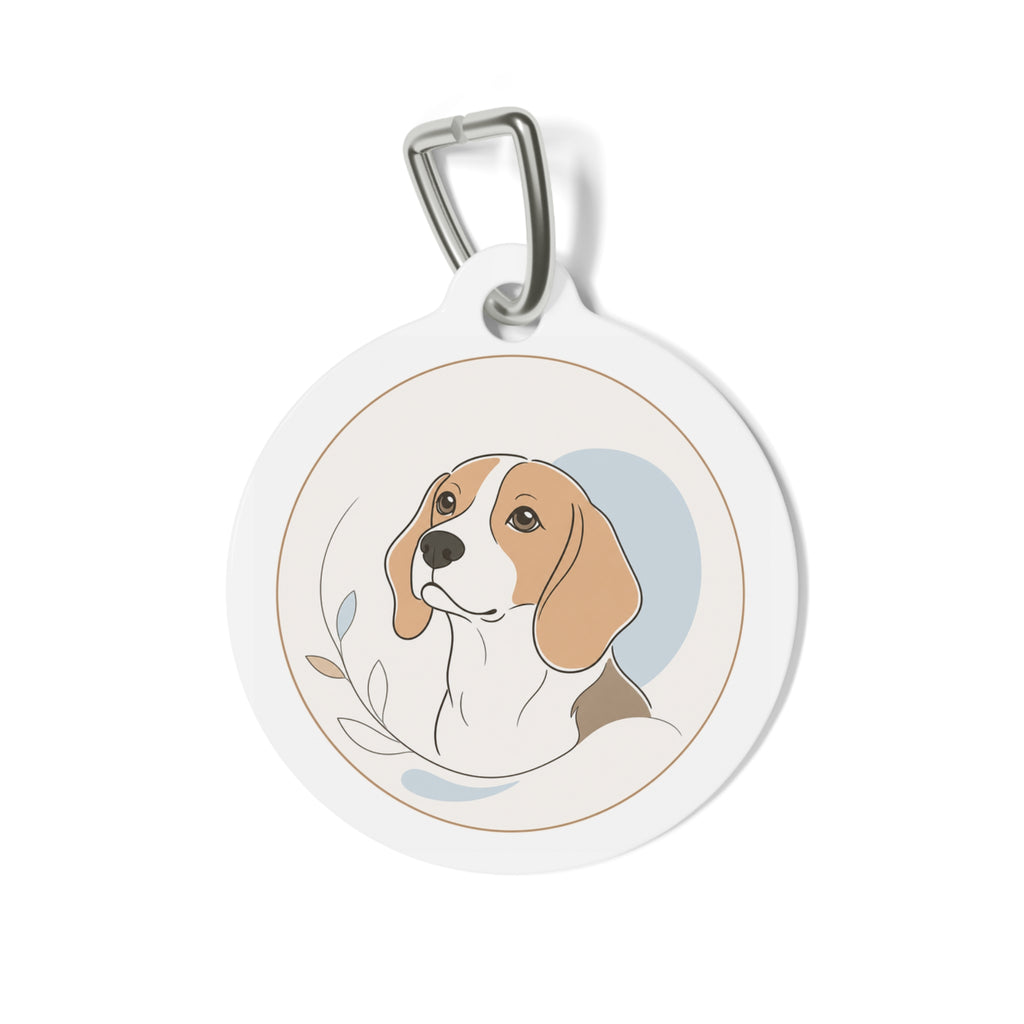 Chapa de identificación para perros personalizada con diseño botánico minimalista de Beagle