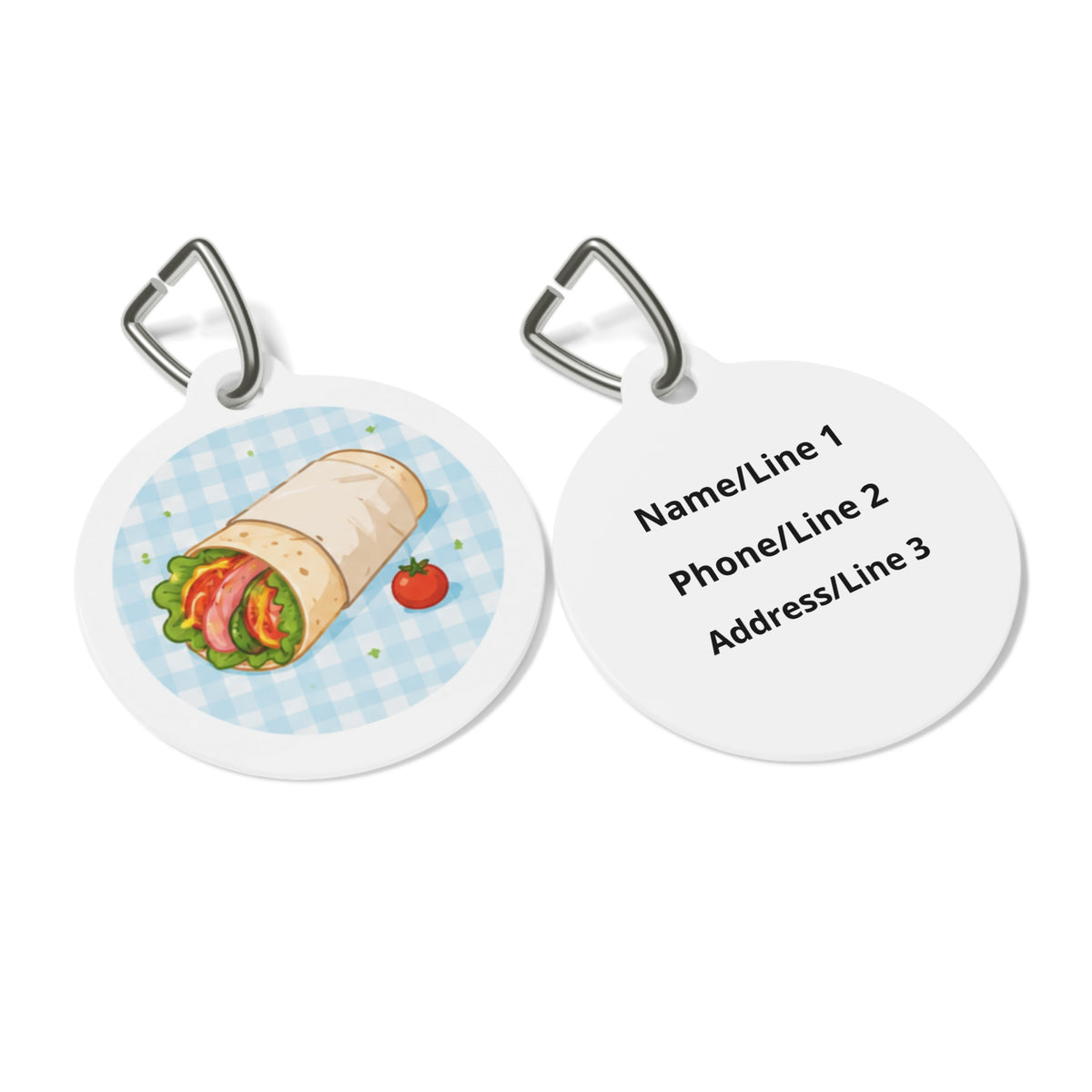 Close-up of Fresh Garden Wrap Whimsical Foodie Art artwork on personalized dog ID tag