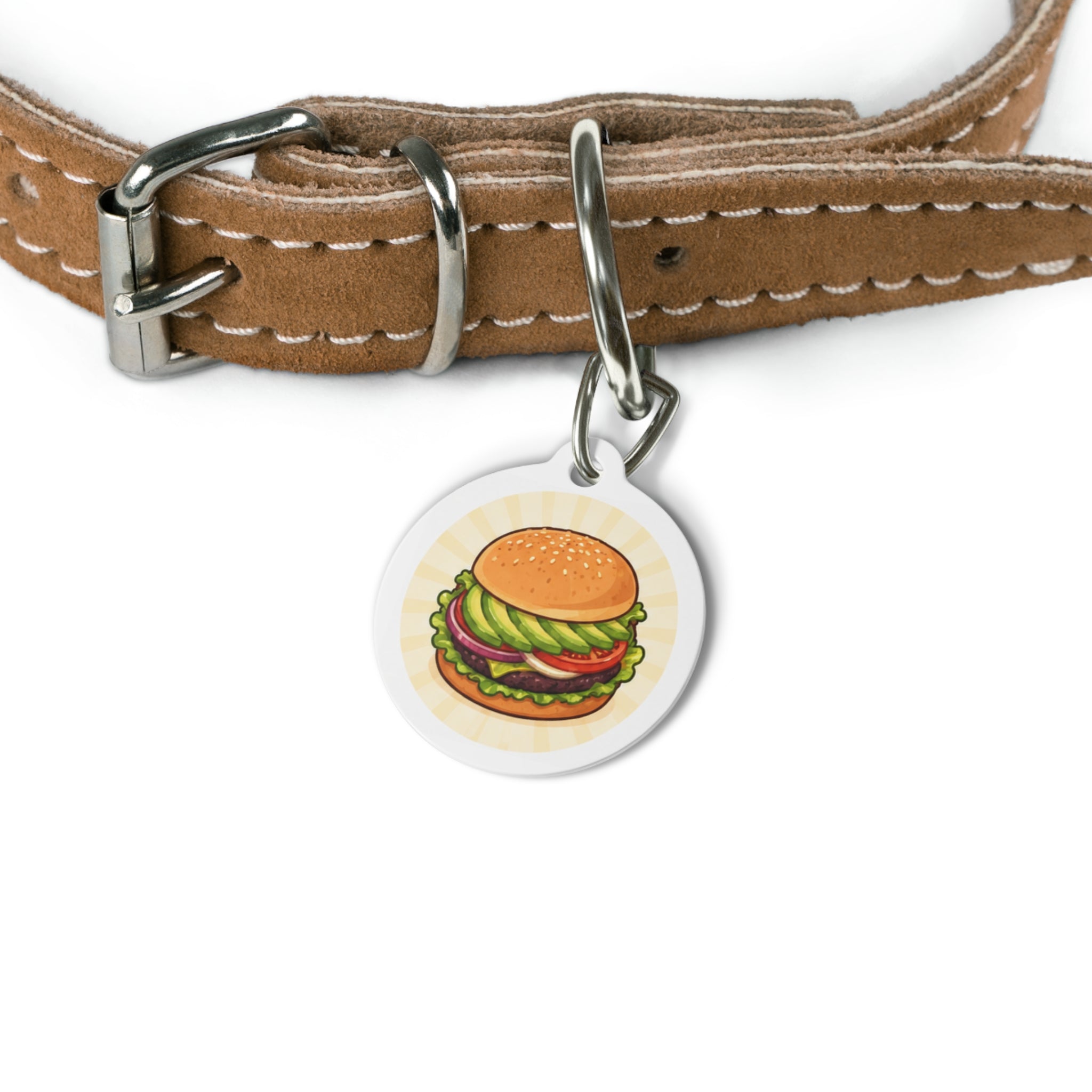 Avocado Burger Whimsical Foodie Art Personalized Dog ID Tag