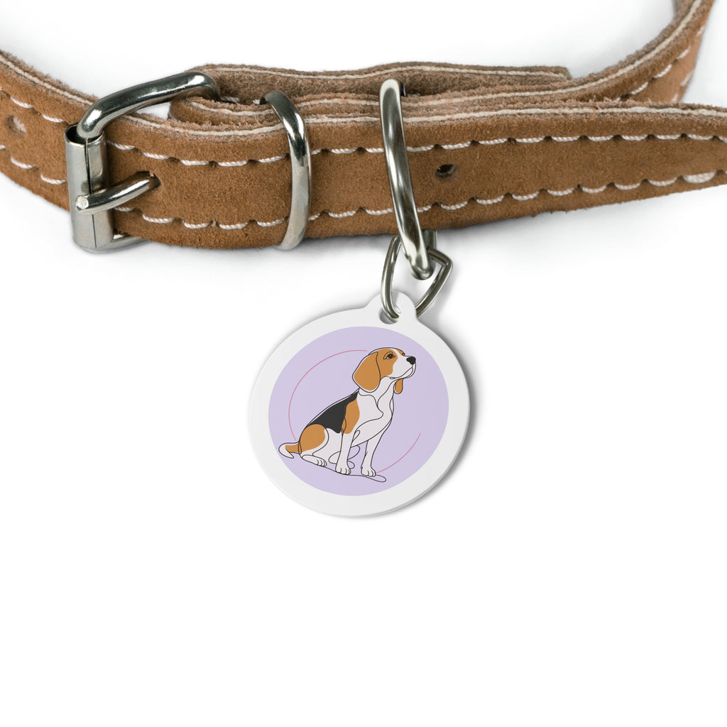 Beagle Lavender Line Art Personalized Dog ID Tag