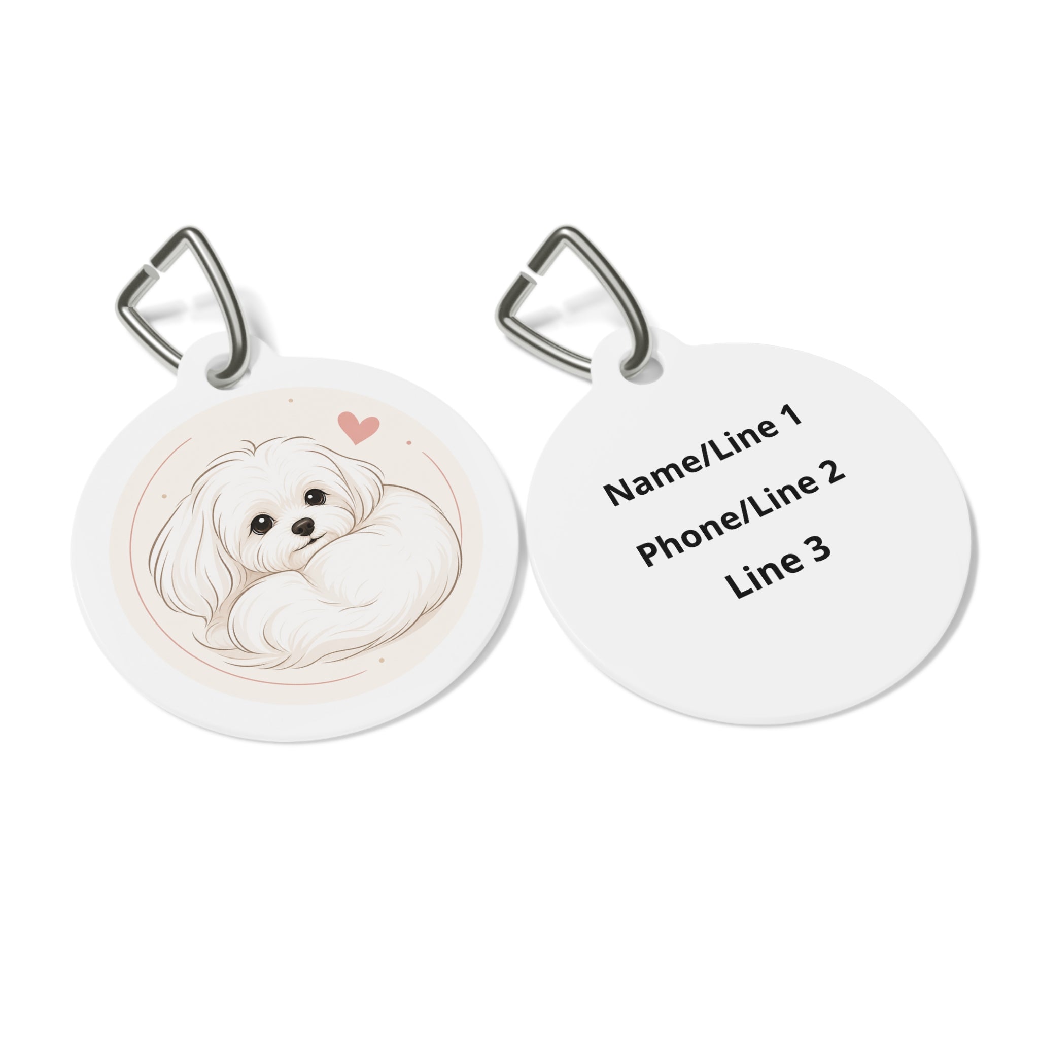 Maltese Cozy Curled-Up Line Art Personalized Dog ID Tag