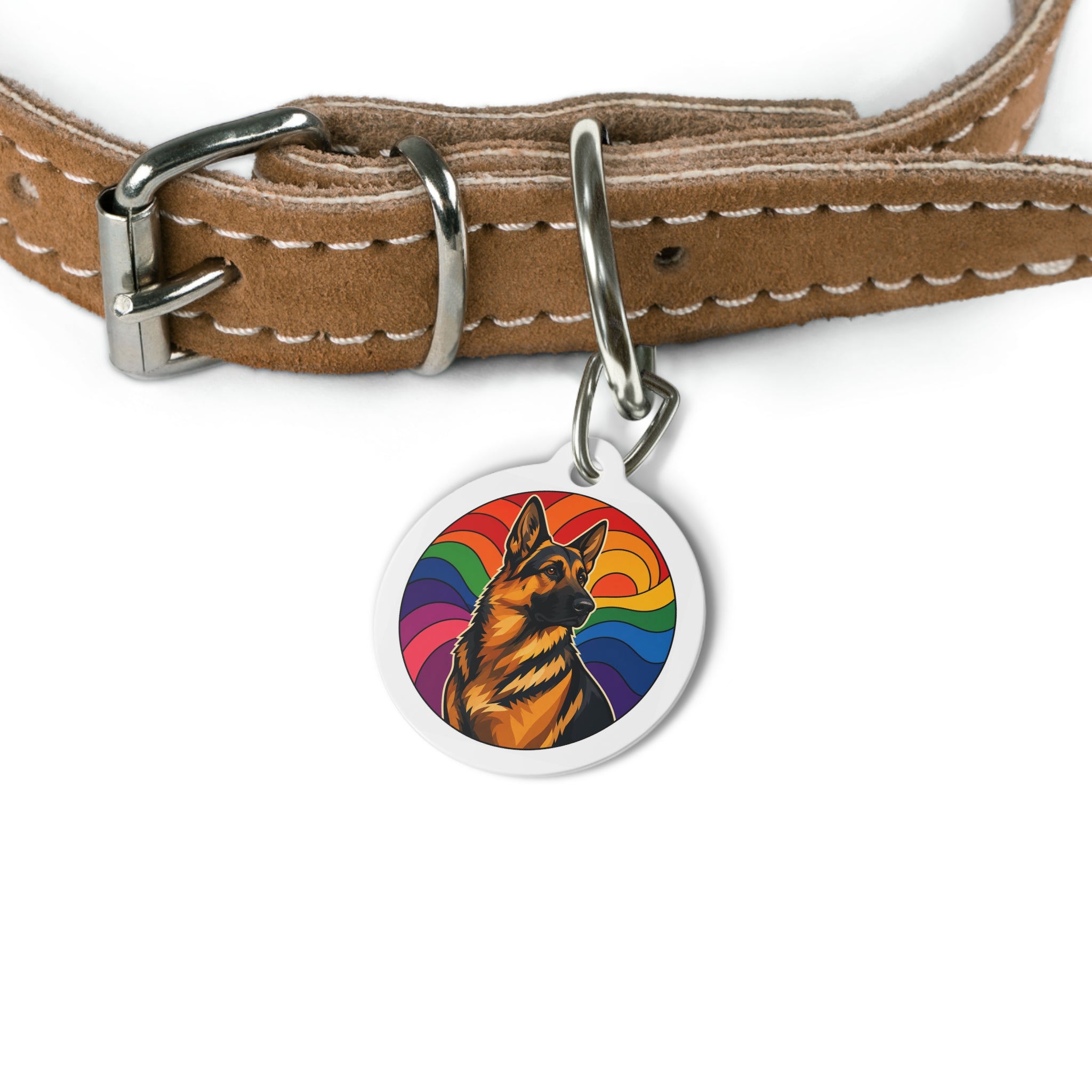German Shepherd Rainbow Pop Personalized Dog ID Tag