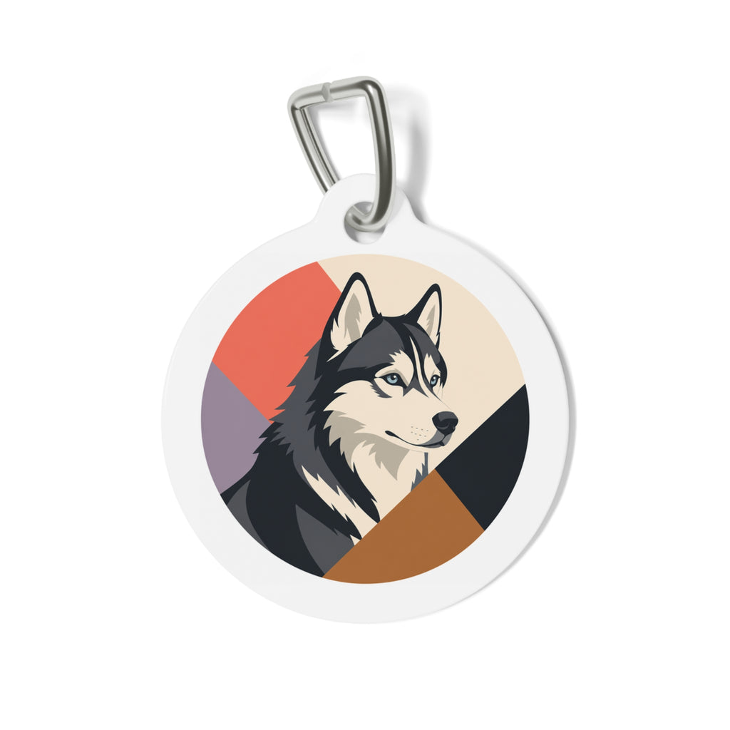 Placa de identificación personalizada moderna geométrica de husky siberiano para perros