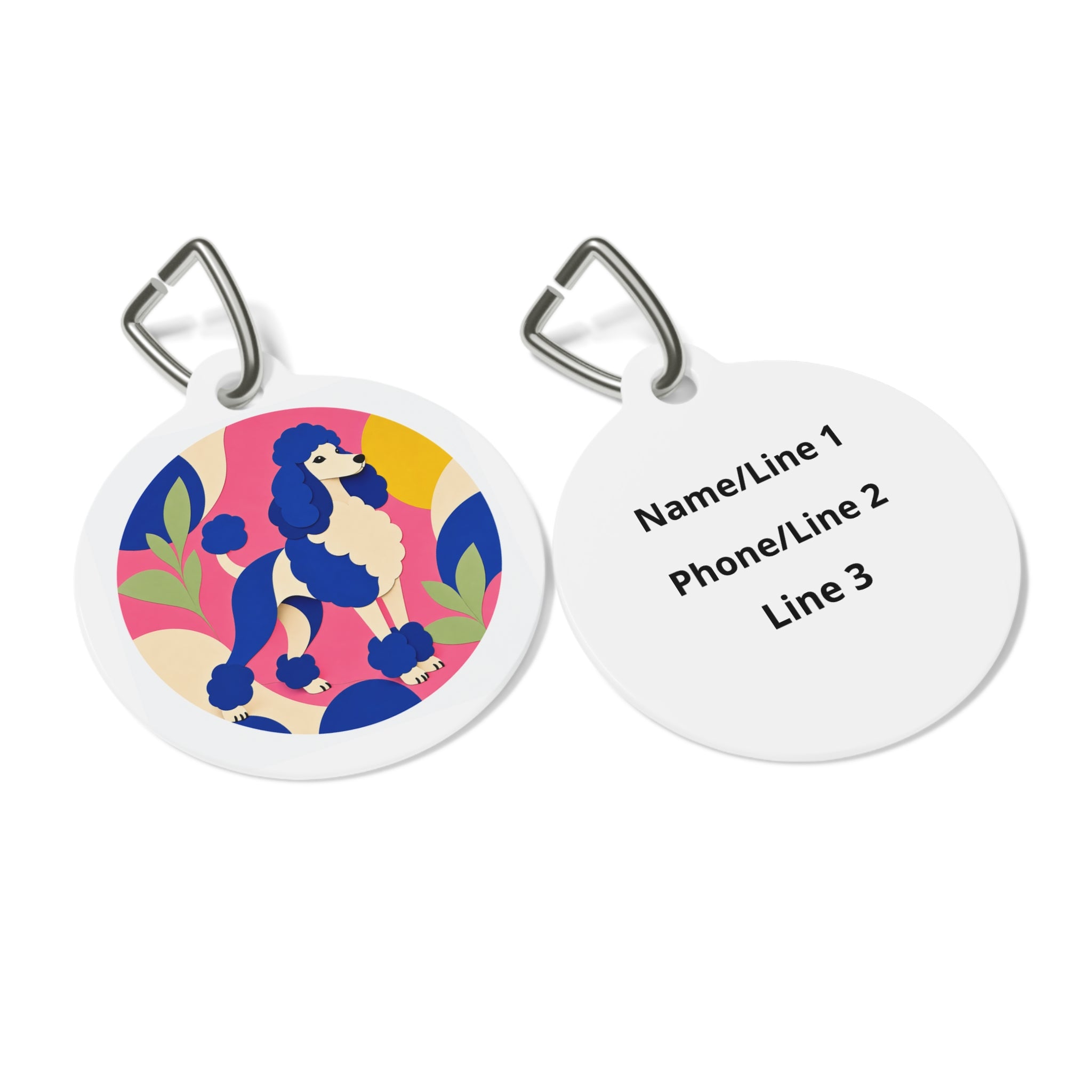 Chapa de identificación para perros personalizada con diseño botánico Poodle