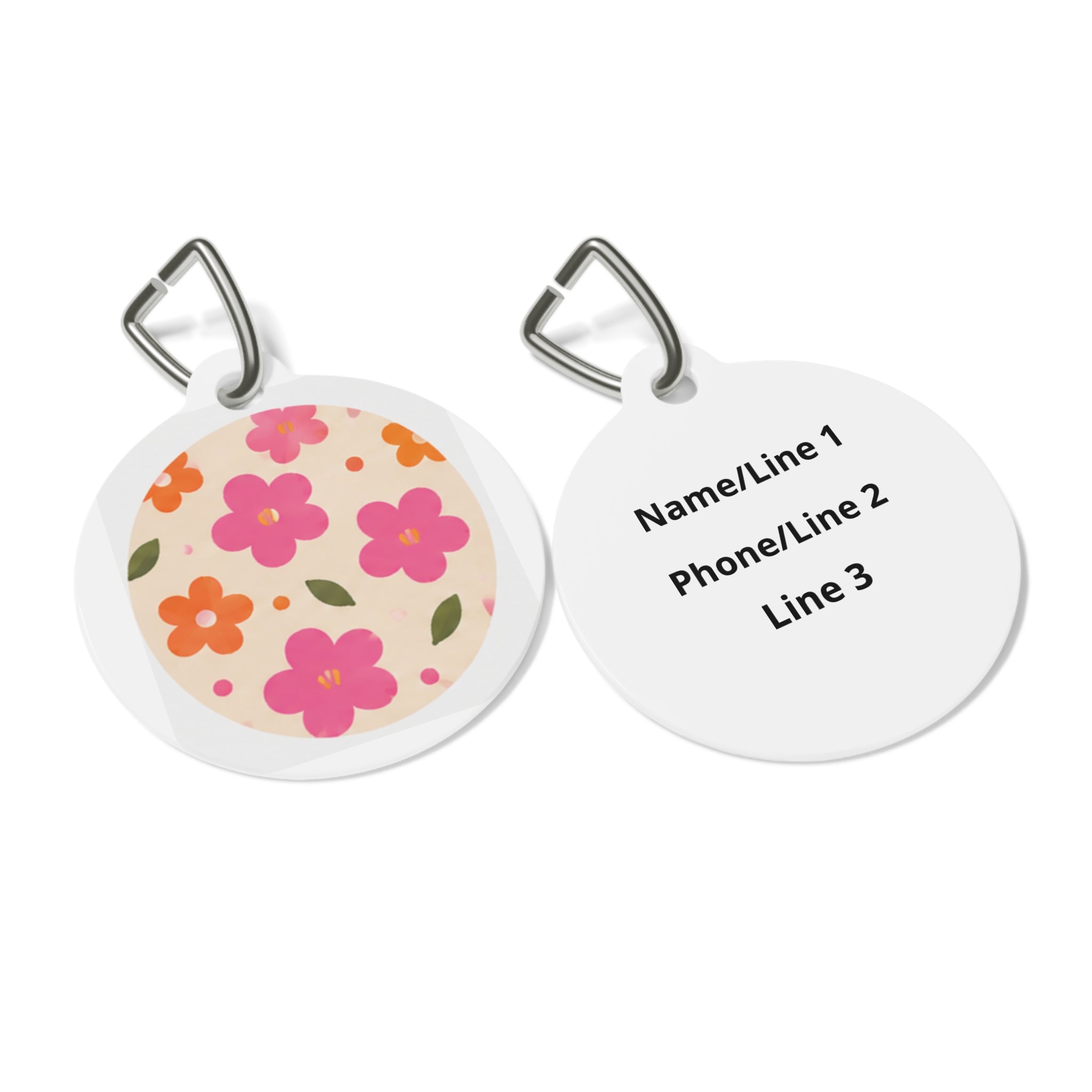 Retro Pink & Orange Blooms Retro Floral Pattern Personalized Dog ID Tag