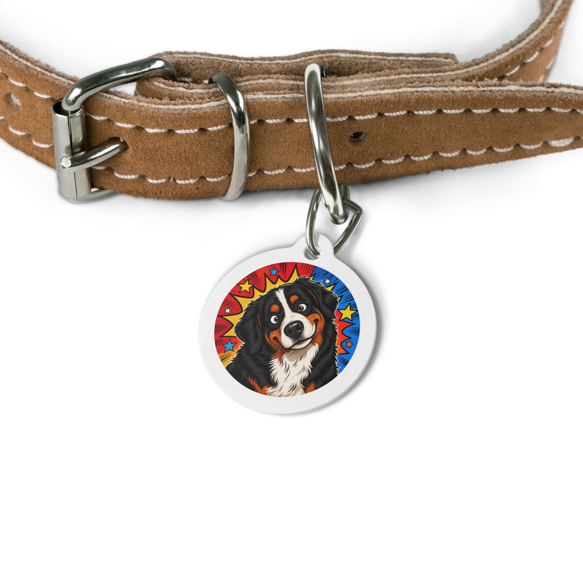 Bernese Mountain Dog Dreamy Floral Watercolor Personalized Dog ID Tag
