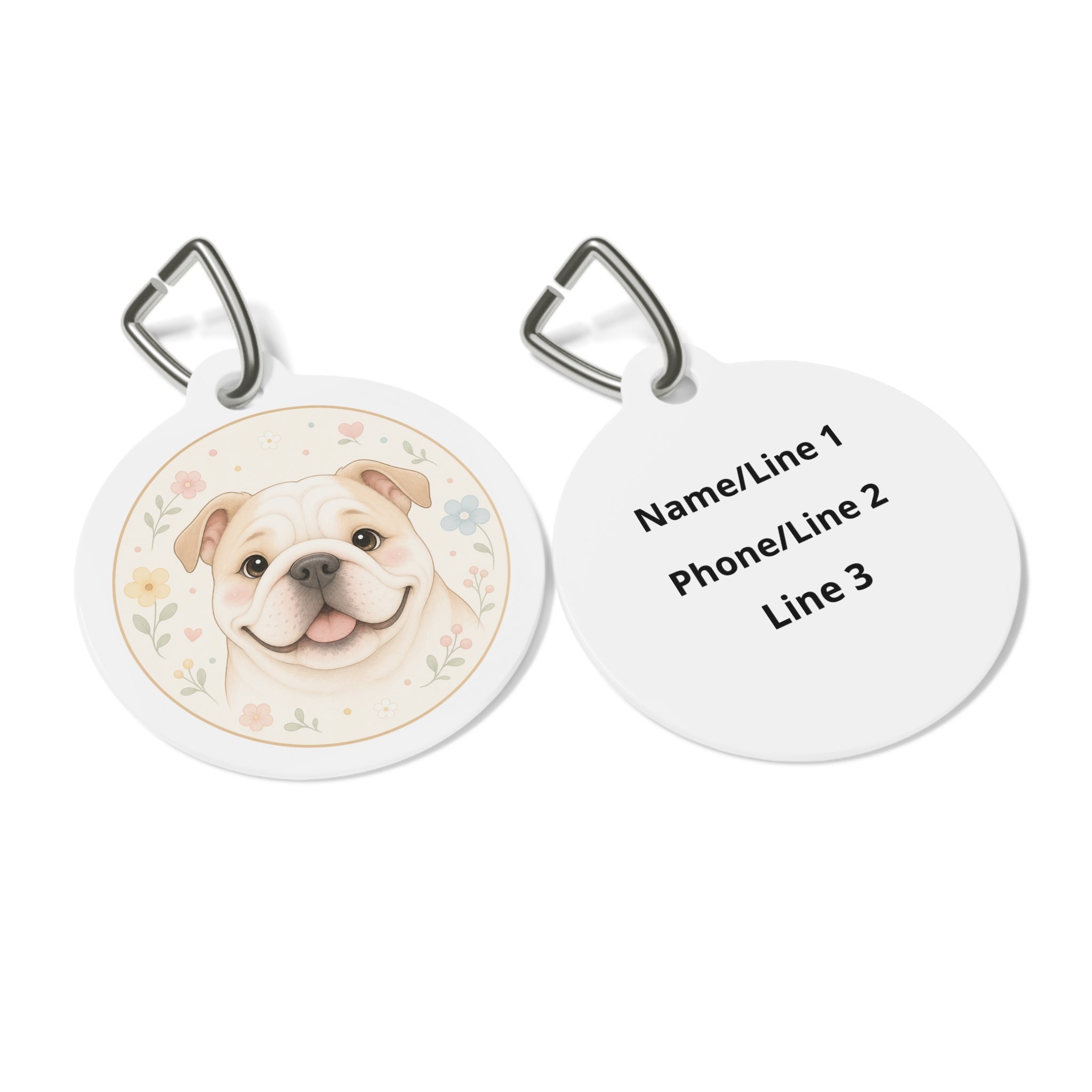 Bulldog Blush Floral Personalized Dog ID Tag