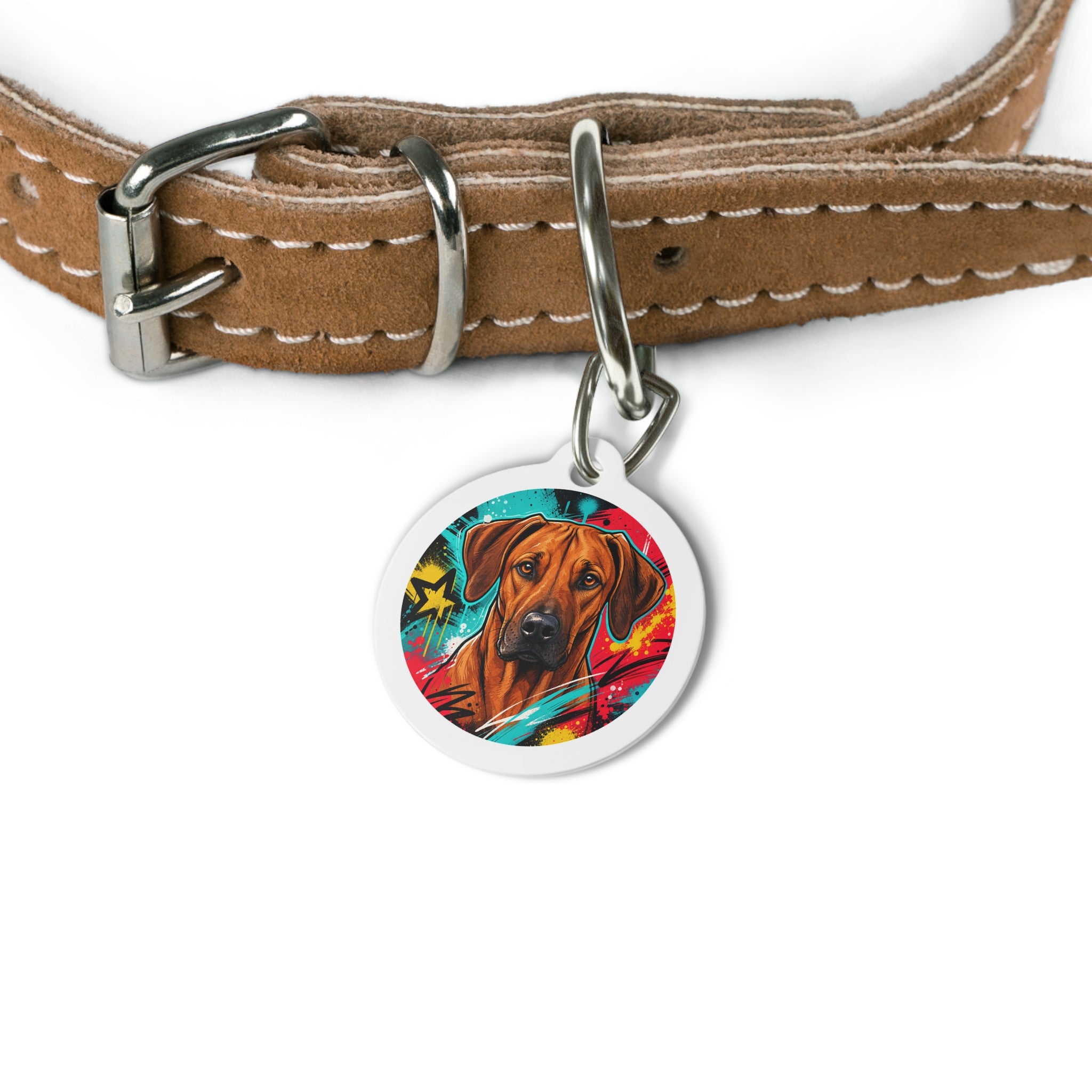 Rhodesian Ridgeback Colorful Pop Portrait Personalized Dog ID Tag