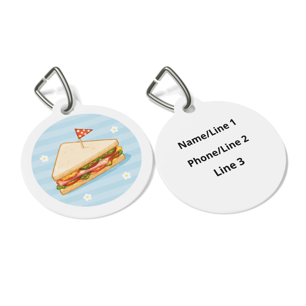 Picnic Club Sandwich Whimsical Foodie Art Personalized Dog ID Tag